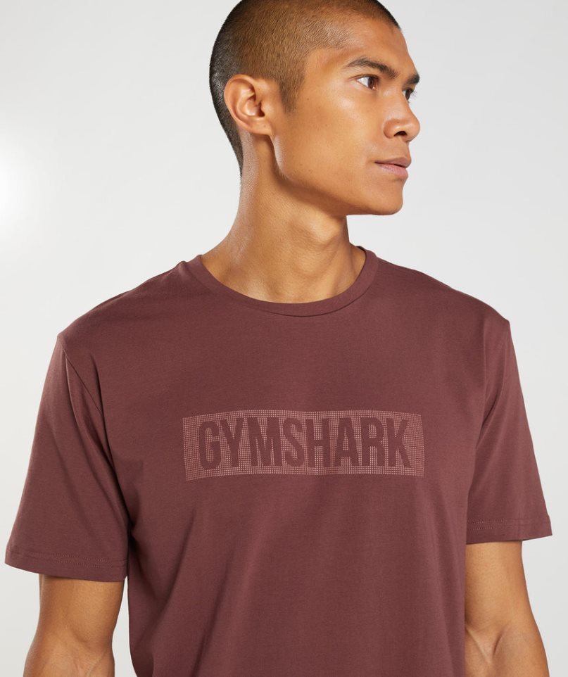 Men's Gymshark Block T-Shirts Burgundy | NZ 3XAGFW